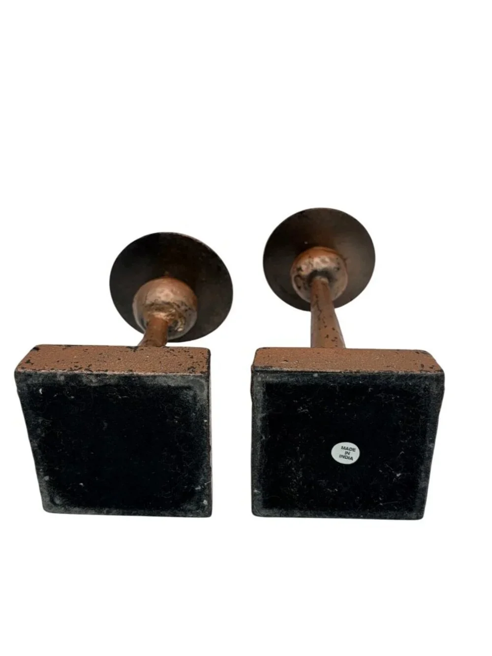 Rustic Metal Pillar Candle Holders (2) Distressed Farmhouse Decor Made in India